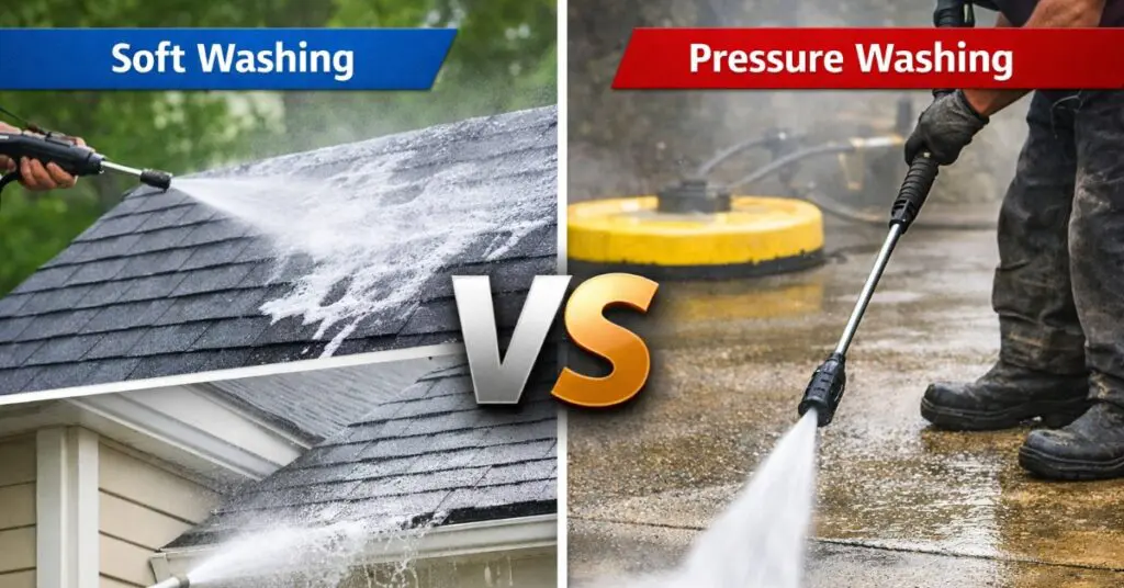 Soft Washing vs Pressure Washing 2 images