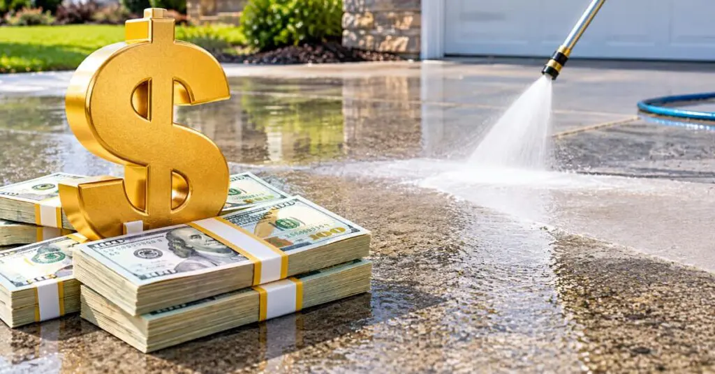US dollar sign, US dollars, concept of Cost to Pressure Wash a 1500 Square Foot Driveway in NJ